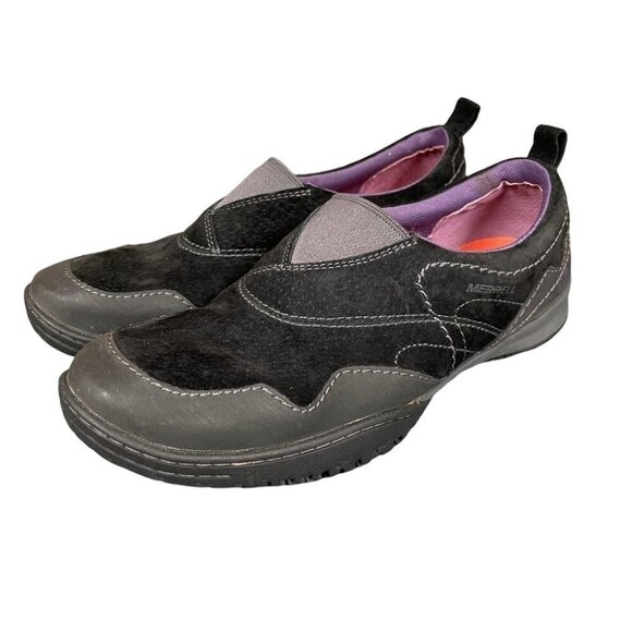 Merrell Women's Albany Black Mocs Sneakers Gray Purple Stretch Slip On Size 7 - Picture 5 of 14